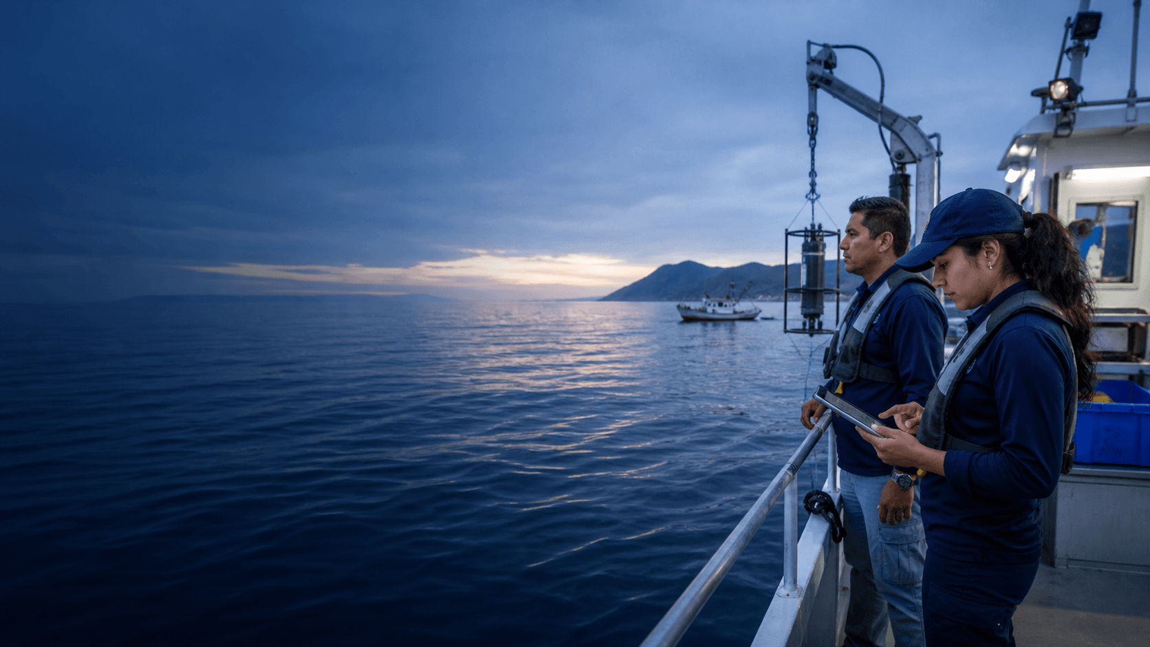 Investigadores gestionando recursos acuáticos y pesqueros en la costa ecuatoriana